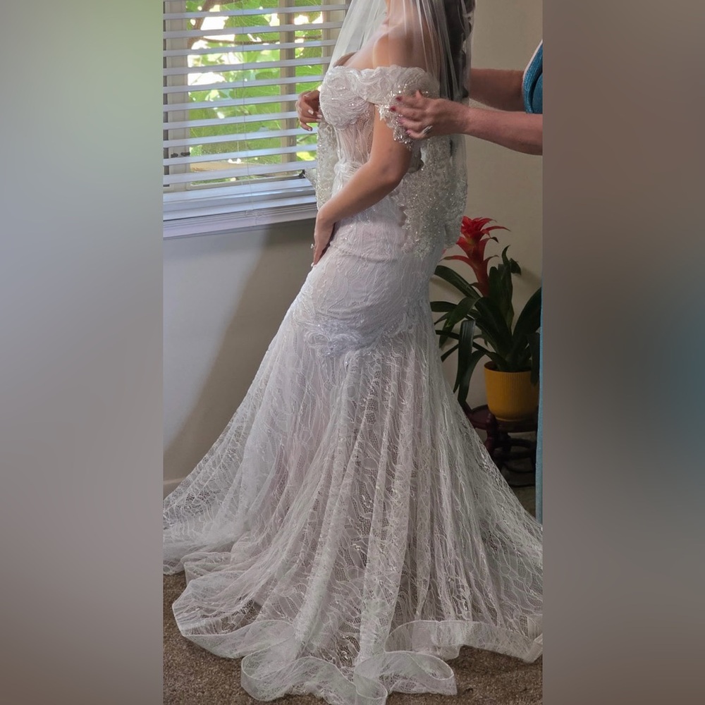Andrea and Leo Couture Off Shoulder Wedding Lace Gown 👰‍♀️ - Picture 3 of 13